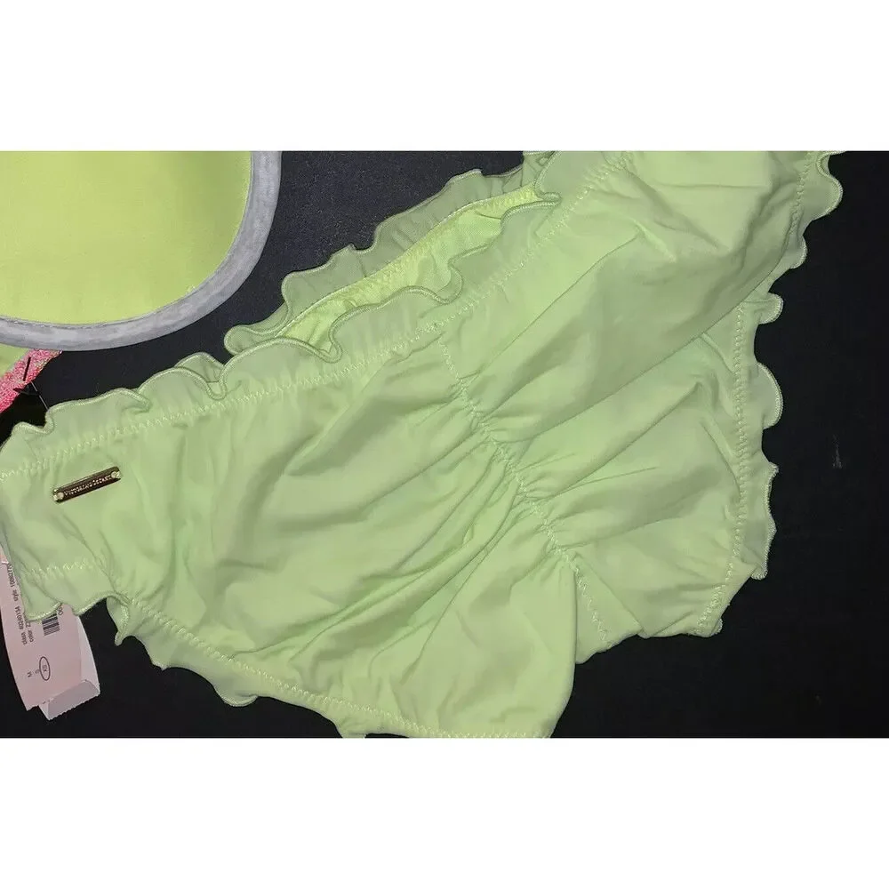 NWT Victoria's Secret XS BIKINI BOTTOM ruffled NEON YELLOW green